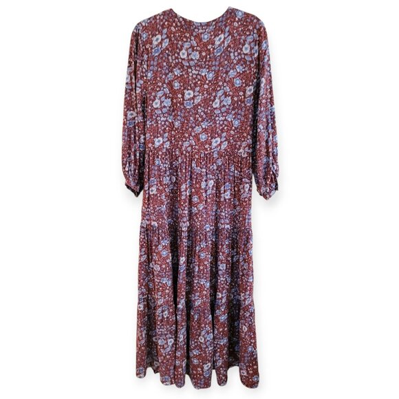 Madewell XS Woodland Floral Challis Dress brown blue purple EUC - Picture 8 of 14